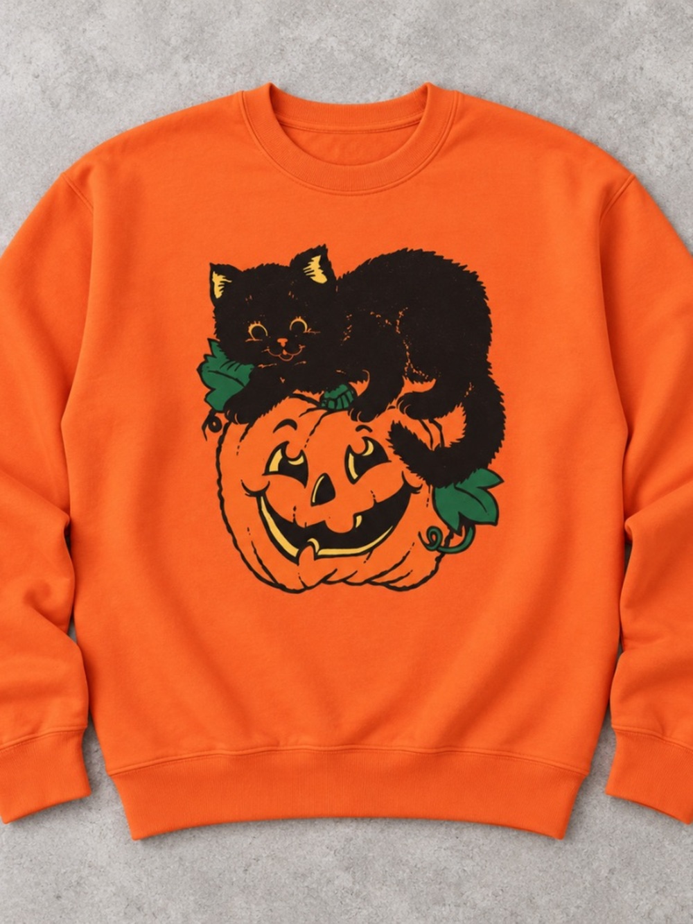 Halloween Black Cat Jack O Lantern Pumpkin Vintage Orange Sweatshirt